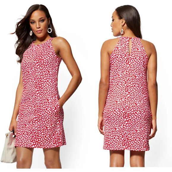 New York & Company Dresses & Skirts - New York & Company Red Animal Print Cotton Halter